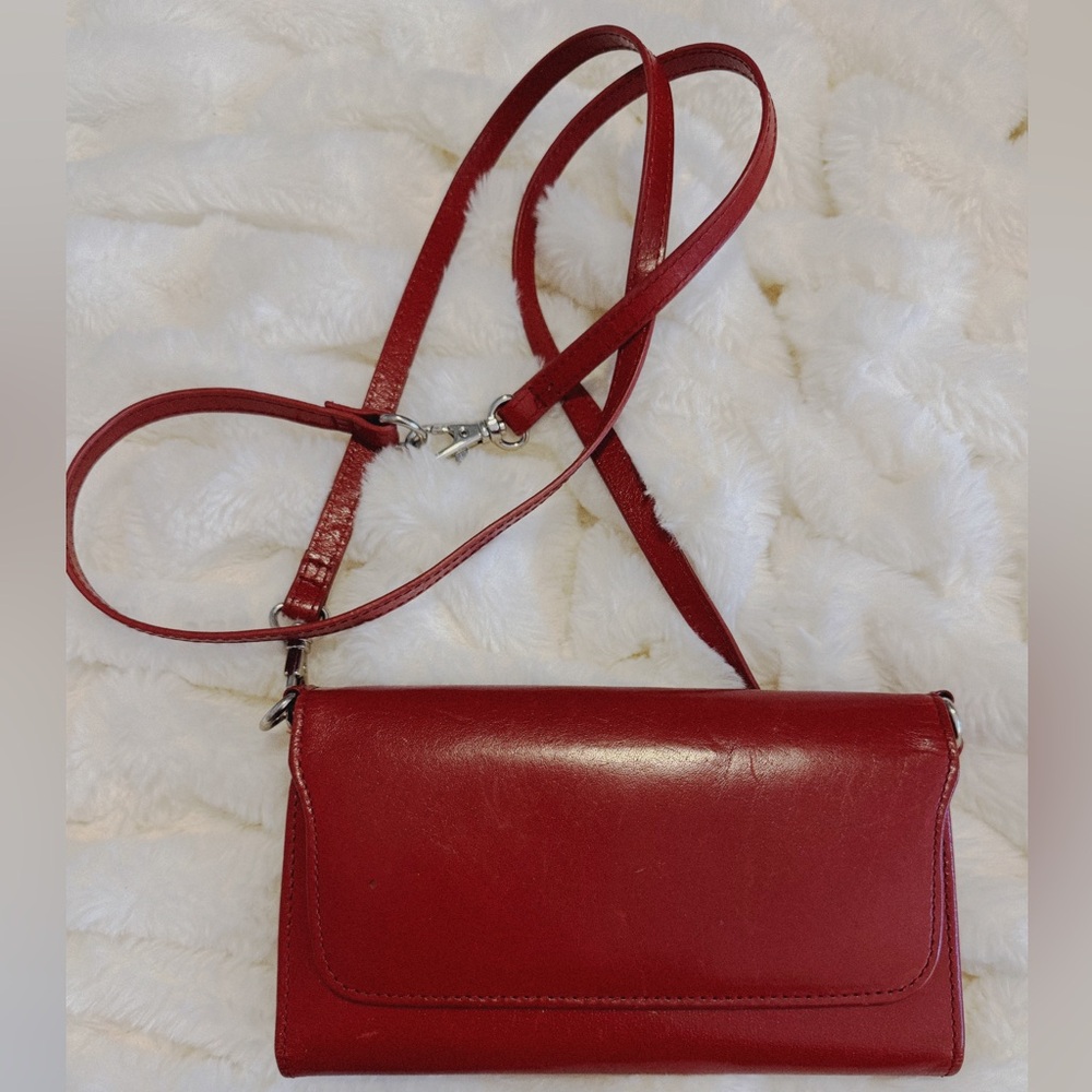 HOBO Red Leather Crossbody Wallet Bag